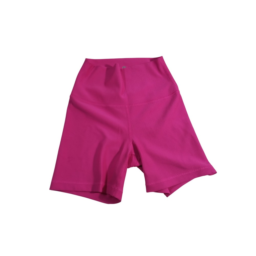 90 Degree by Reflex Womens Magenta Pink Rib Interlink 5 Inch High Waist Shorts S